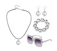 1 parure de bijoux en forme de boule disco composée de lunettes, collier, bracelet, boucles d'oreilles, accessoires pour femme de carnaval, accessoires de boule à paillettes, lunettes de bal serties