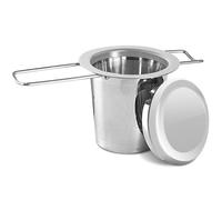 1 passoire à thé en acier inoxydable - Un filtre à thé avec doubles poignées rabattables et couvercle à suspendre aux théières, tasses, tasses et pour infuser des feuilles de thé en vrac et du café