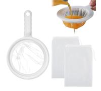 1 passoire en maille ultra fine, 200 mailles réutilisables avec poignée antidérapante, avec 2 sacs filtrants de 30 x 20 cm avec cordon de serrage, passoire en nylon, idéal pour le café, le yaourt, le