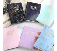 1 PC Agenda 2026 A7 anglais - Couverture holographique irisée étoilée avec modèles d'emploi du temps et calendrier. Cahier de planification hebdomadaire et quotidien minimaliste pour le travail, les é