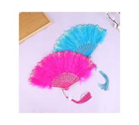 (1 Pc,Blue)Lolita Feather Folding Fan Japanese Sweet Fairy Girl Dark Gothic Court Dance