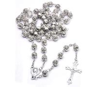 1 Pc catholique amour chapelet prière collier marie bénédiction croix pendentif colliers Rose en forme de perles longue chaîne bijoux de modeDeft a été traité