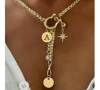 1 PC Collier pendentif lettre A-Z doré, chaîne pendentif étoile octogonale, collier multi-pendentif, chaîne en acier inoxydable, pour le travail, l'usage quotidien, les fêtes, L,M,S,H,A,T,O,X,B,C,D,E,
