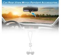 1 Pc Pendentif De Rétroviseur Voiture En Métal Avec Faux Strass Et Faux Diamant En Forme De Lettre S En Forme De Cœur Pompon Accessoires De Pendentif De Rétroviseur Voiture Blanc