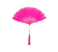 (1 Pc,Rose red)Lolita Feather Folding Fan Japanese Sweet Fairy Girl Dark Gothic Court Dance