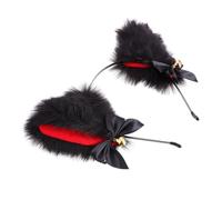 1 Pc Serrage-Tête Oreilles de Chat en Peluche Nœud et Grelots pour Filles, Coiffe Cosplay Déguisement Fête Halloween Carnaval Anniversaire Masquerade