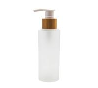 1 PCS 100 ml / 3.4 oz Vide Rechargeable En Verre Dépoli Pompe Presse Bouteille Lotion Distributeur Contenant De Maquillage Pot Flacon Titulaire Pot avec Bamboo Cap pour Emulsion Essence Sérum