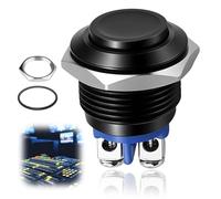 1 Pcs 12V Bouton Poussoir Etanche 16mm, Bouton Poussoir Momentané Étanche Métal Noir 16mm, Interrupteur 12V Etanche pour Voiture Moto Bateau Bricolage Électronique