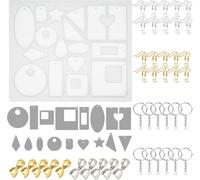 1 PCS 17 Cavit Moules en Résine Kit Collier Silicone Moule pour Bijoux Boucle D'oreille avec Boucles à Pendentif, Porte-clés et Crochets D'oreille pour La Fabrication de Bijoux
