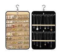 1 Pcs Double Face Présentoirs à Bijoux, 32 Storage Bags, Organisateur de Boucles d'oreilles pour Garde-robe, Porte Collier pour Bracelet Boucles d'Oreilles Collier Bagues Montres (Longueur 55cm)