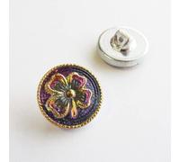 1 pcs Hand made and painted Czech glass button, 18 mm with clover violet green gold (Bouton de verre tchèque fabriqué à la main et peint vert)