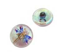 1 pcs Hand made and painted Czech glass button, 18 mm with dragofly crystal AB (Bouton de verre tchèque fabriqué à la main et peint Crystal AB)