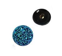 1 pcs Hand made and painted Czech glass button, 22,5 mm with flowers blue AB (Bouton de verre tchèque fabriqué à la main et peint Bleu)