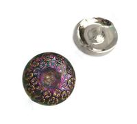 1 pcs Hand made and painted Czech glass button, 22,5 mm with flowers green violet gold (Bouton de verre tchèque fabriqué à la main et peint Vert)