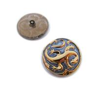1 pcs Hand made and painted Czech glass button, 27 mm with a lizzard blue gold (Bouton de verre tchèque fabriqué à la main et peint Doré bleu)