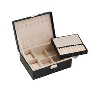 1 Pcs,Layer Storage Box For Men And Women Large Capacity Leather Jewelry Hardware Latch Travel Portable Flip Lid Palm Pour Bagues, Colliers, Et Bracelets(Black)