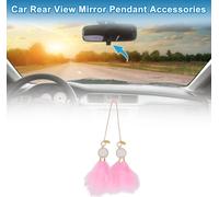 1 Pcs Métal, Fibre Chimique Attrape-Rêves Double Plume Accessoire Suspension Rétroviseur Arrière Voiture Ornement Suspension Voiture Rose