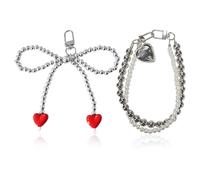 1 Pendentif d'amour À Double Chaîne Et 1 Pendentif d'amour À Nœud Papillon, des Pendentifs Doux Et Mignons Qui Peuvent Être Utilisés comme Chaînes De Téléphone Portable Et Porte-Clés