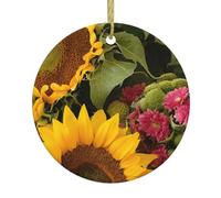 1 pendentif rond personnalisé en céramique tournesols jaunes à suspendre pour sapin de Noël, vacances, mariage, fournitures de fête, cadeaux souvenirs