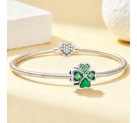 1 perle argentée en forme de U en forme de feuilles vertes porte-bonheur | Assortiment de tenues quotidiennes et de bracelets, décorations de Noël, breloques pour la fabrication de bijoux