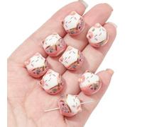 1 perle en céramique peinte à la main, porte-bonheur et richesse, motif chat, perles uniques en vrac, idéale pour la création de bijoux faits main (bracelet, collier, accessoire), style 6-15 x 14 mm