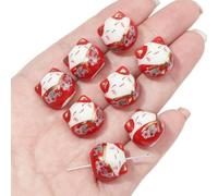 1 perle en céramique peinte à la main, porte-bonheur et richesse, motif chat, perles uniques en vrac, pour la création de bijoux faits main (bracelet, collier, accessoire), style 7-15 x 14 mm, 1 piè