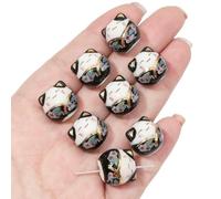 1 perle en céramique peinte à la main, porte-bonheur et richesse, motif chat, perles uniques en vrac, pour la création de bijoux faits main (bracelet, collier, accessoire) - style 1-15 x 14 mm