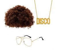 1 Perruque Africaine Bou Pour Hommes, 1 Paire De Lunettes De Mode Et 1 Collier Signe Dollar, Décoration De Fête À Thème Des Années 1970, Accessoires De Costume Disco Ball.
