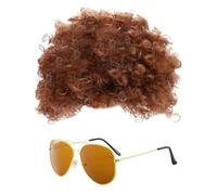 1 Perruque Brune, 1 Lunettes De Soleil, Coiffe De Cheveux Bou s, Accessoires De Rôle, Réutilisables, Décoration De Fête De Performance.