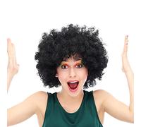 1 perruque courte bouclée, perruque africaine tendance, moelleuse et respirante, perruque clown, accessoires de costume hippie, perruque noire, utilisée pour Halloween, fêtes à thème