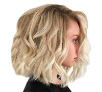 1 perruque courte bouclée pour femme, perruque bob, perruque courte ondulée, perruque blonde, bandeau en fibre chimique mélangée marron et or, convient pour les déplacements, les fêtes, les