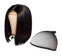 1 Perruque Droite Courte Noire Et 1 Filet À Cheveux, Forme De Frange Moyenne, Usure Quotidienne Des Articles De Mode, Accessoires De Jeu De Rôle.