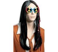 P'TIT CLOWN - 68604 - Perruque Hippie Lisse - Hippie's Wig - Accessoire de Déguisement - Carnaval, Festival, Pride, Nouvel An, Halloween, Fête à Thème - Cheveux Synthétiques - Noir