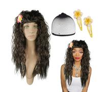1 Perruque Ondulée, 1 Filet Tissé, 2 Épingles À Cheveux, Cheveux Longs Bouclés À La Mode, Accessoires De Rôle, Décoration Assortie De Costumes.