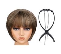 1 Perruque Pour Femme Et 1 Support De Perruque En Plastique, Perruque Courte, Accessoires De Cosplay, Perruque Tendance.