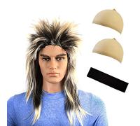 1 Perruque Rock avec 1 Bandeau de Cheveux Noir et 2 Couvre-Chefs teintés, Perruque Pop Rock pour Homme, Tenue Rock Assortie, adaptée pour Les déguisements et Mardi Gras.