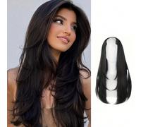 1 perruque synthétique longue et droite pour femmes, extensions de cheveux superposées de type une pièce - élégante, pour usage quotidien et décorations de fête Fibre haute température
