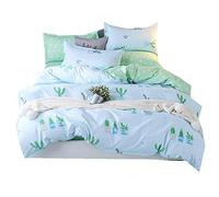 1 Personne 135x200cm Vert Cactus Fille Garçon Parures de Lit avec Taie d'oreiller, Tropical Feuille Animal Cerf Noir Blanc Marron Housse de Couette (Cactus, 3 Pièces/135x200cm)