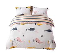 1 Personne 140x200cm Coton Rose Noir Housse de Couette avec 1 Taie d'oreiller, Marbre Gris Blanc Géométrique Housse de Couette 3D Animal Baleine, Fille Garçon Parures de Lits (Blanc)