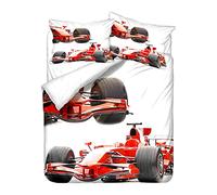 1 Personne Parure de Lit Garçon Adolescent Voiture de Formule Sport Extrême Voiture de Sport Paysage Polyester Microfibre Housse de Couette et Taie d'oreiller 80x80 cm (Rouge, 140 x 200 cm)