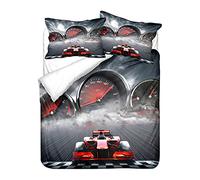 1 Personne Parure de Lit Garçon Adolescent Voiture de Formule Sport Extrême Voiture de Sport Paysage Polyester Microfibre Housse de Couette et Taie d'oreiller 80x80 cm (Gris, 140 x 200 cm)