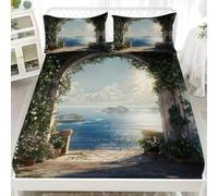 1 Personnes Lit Drap Housse Microfibre 90x190x30 cm Vue sur L'Arche en Bord De Mer Draps Housses Doux Élastique Vert pour Matelas Epais - Respirant - Convient à Toutes Les Saisons