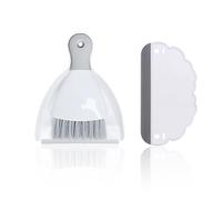 1 petite pelle à balayette avec 1 raclette blanche, mini kit de nettoyage portable pour dessus de table, table à manger, canapé, clavier (gris)