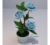 1 pièce/1 set Rose artificielle en soie avec gouttes de rosée réalistes, 3 têtes de rose, plante en pot miniature fausse, décoration florale d'intérieur, plante verte factice rose rouge,Violet,rose,ro