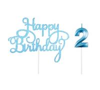 1 Pièce 2 Bougies, 1 Pièce Carte, Gâteau D'Anniversaire Bougie Bleue, Décorations D'Anniversaire Myrtille, Décorations De Fête D'Anniversaire