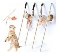 1 pièce/2 pièces/3 pièces Jouet de chat à plumes, lin et bois fait à la main avec cloche, envoyé au hasard pour jouer Taille Unique,3 pièces,4 pièces,2 piècesAnimal,CartoonÉtoffe