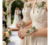 1 pièce/2 pièces/6 pièces Boutonnière premium pour marié/garçon d'honneur avec feuille triangulaire blanche, ruban vert et petites perles, convient pour la mariée, la demoiselle d'honneur, le mariage,