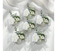 1 pièce/2 pièces/6 pièces Rose blanche avec fausse verdure & grande perle, corsage de poignet élégant de style Mori haut de gamme avec chaîne de perles, convient pour la mariée, la demoiselle d'honneu