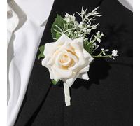 1 pièce/2 pièces/6 pièces Rose blanche avec gypsophile en mousse, style Mori, corsage élégant et fleur de poignet, convient pour le marié, la mariée, les garçons d'honneur, les demoiselles d'honneur, 