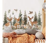 1 pièce/2 pièces Autocollants muraux amovibles en PVC autoadhésifs, de tailles multiples. Motifs : Éléphant mère et bébé, feuilles de Monstera vertes, arbres de forêt de pins, cerf, lapin, autocollant